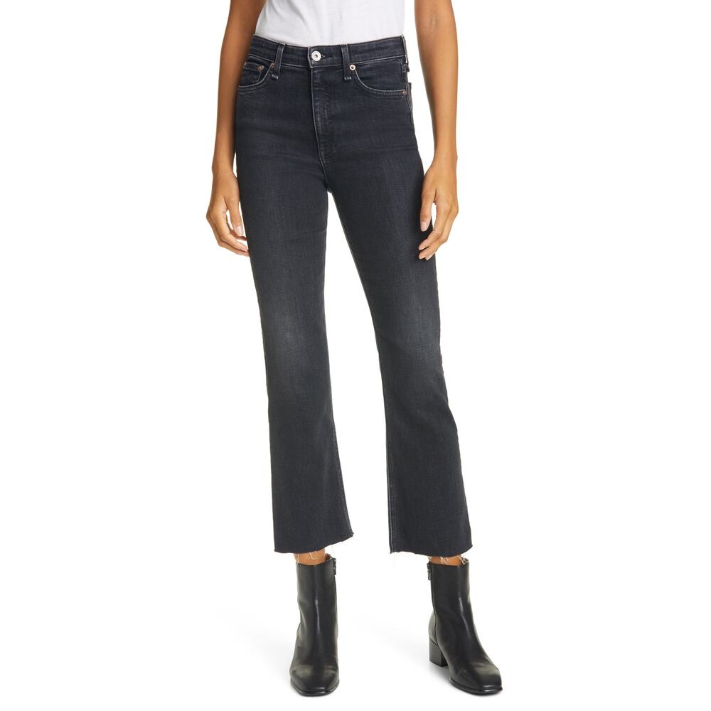Rag & Bone 'Nina' Black High Waist Ankle Flare Jeans Size 24